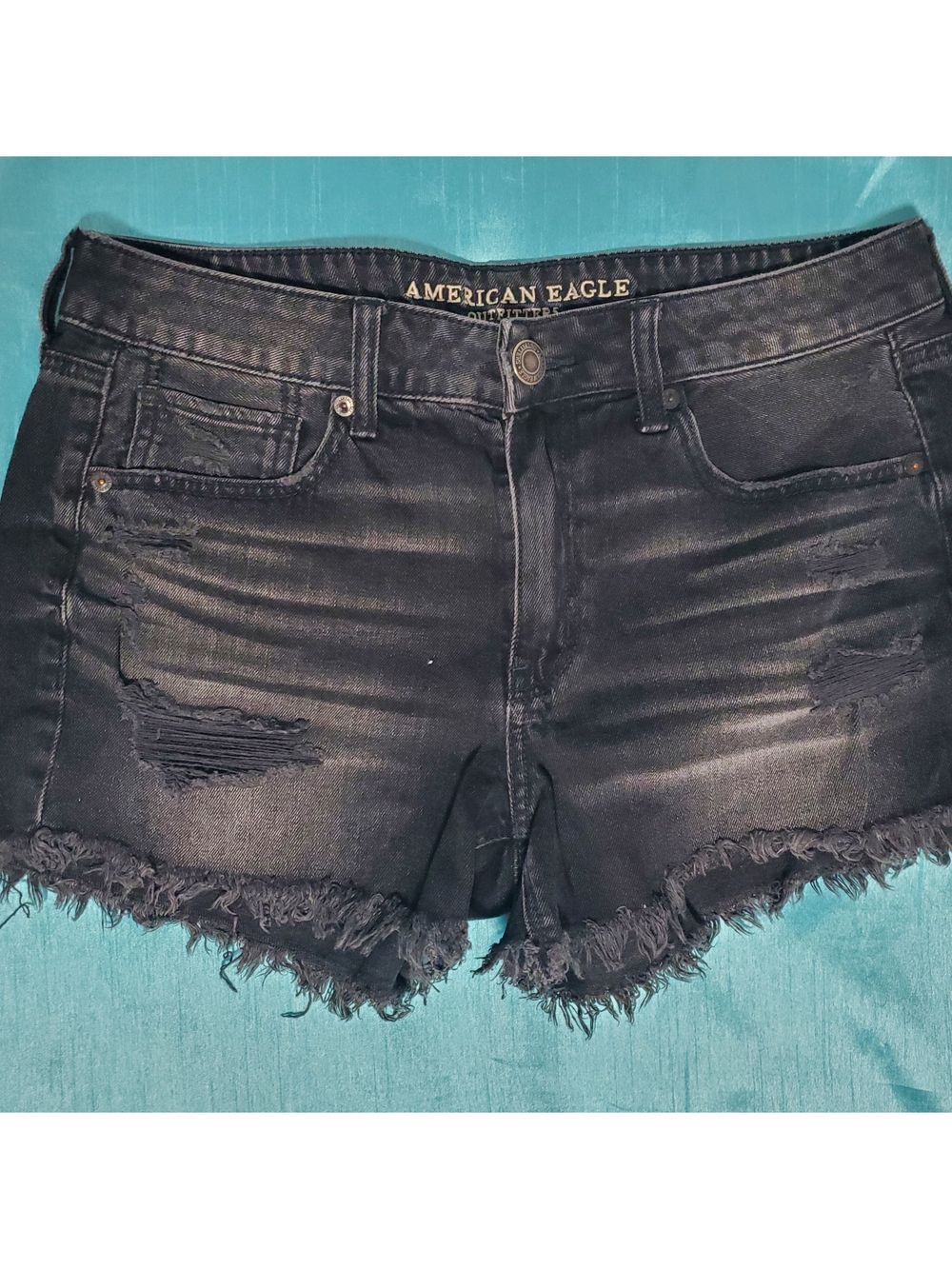 American Eagle Outfitters Black Frayed Distressed Jean Shorts